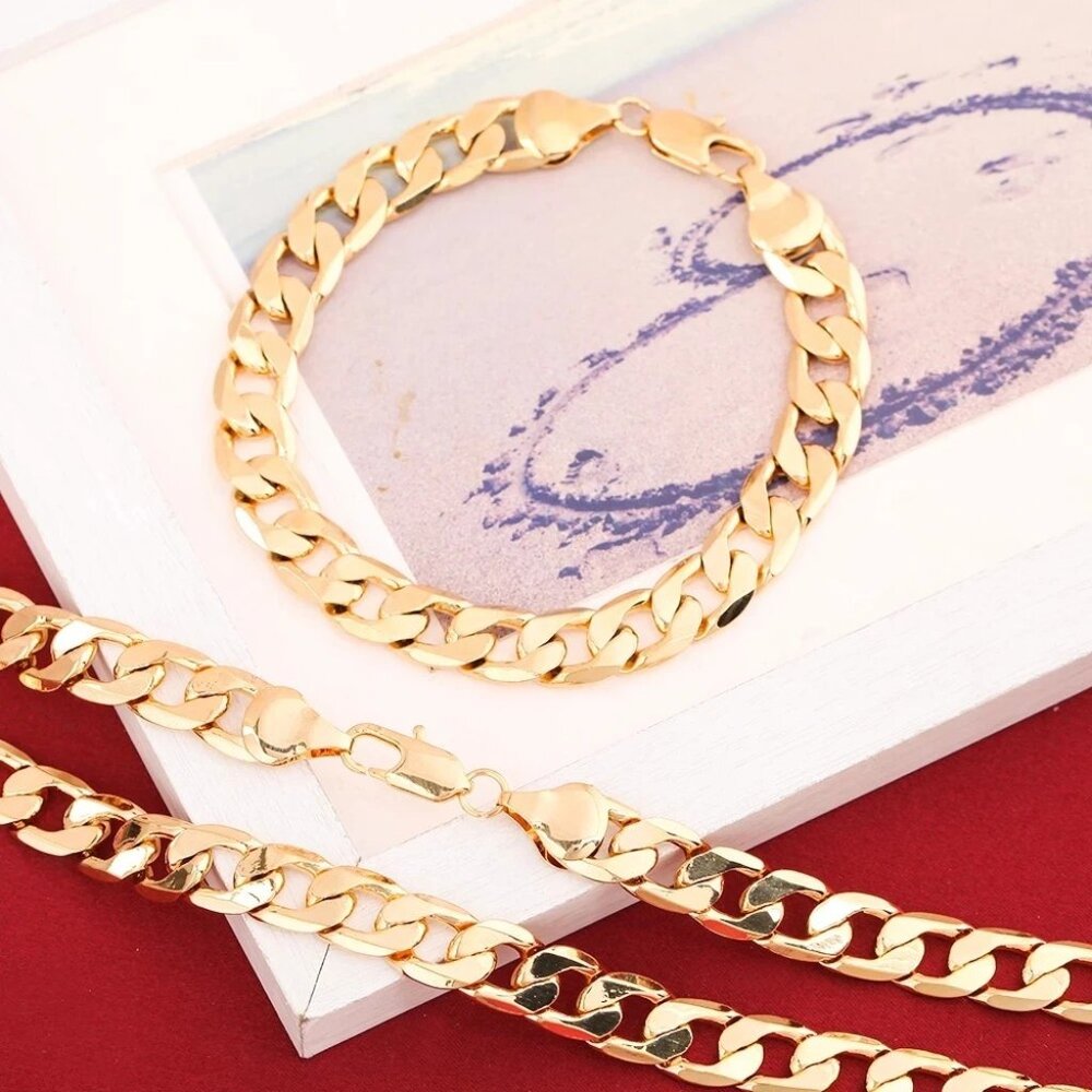 24 Inch 18K Yellow Gold 8mm Wide Open Cuban Chain and 7.75 inch Bracelet Combo - Picture 5 of 9